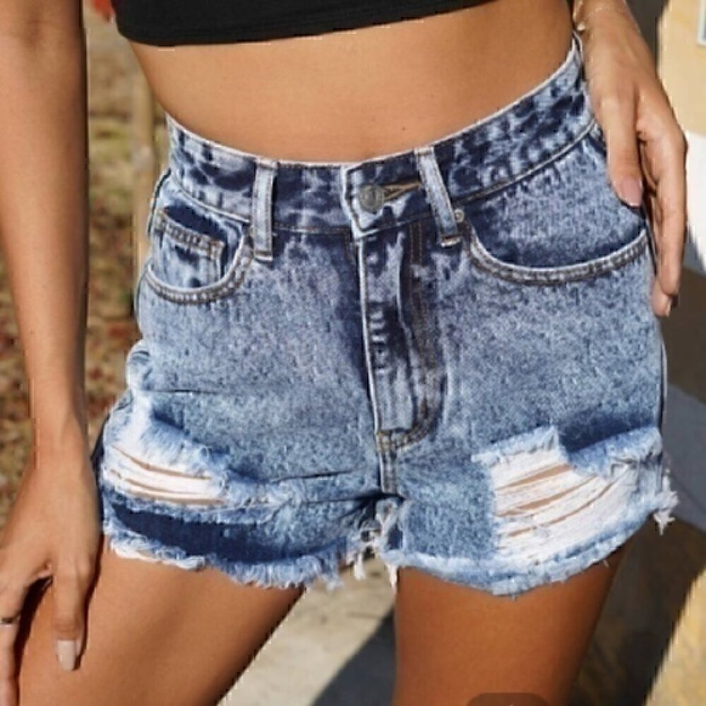 SHEIN high waist size small raw hem denim shorts - Picture 2 of 7